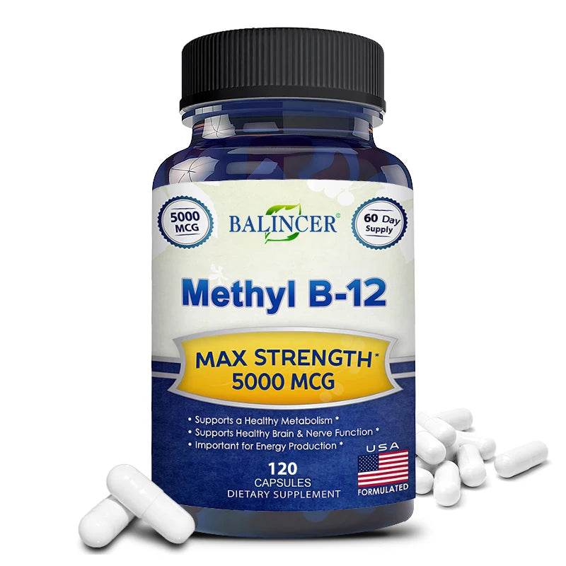 Vitamin B12 - 5000 MCG Supplement -Benefits Brain & Heart Function, Supports Memory, Learning, Helps Boost Natural Energy