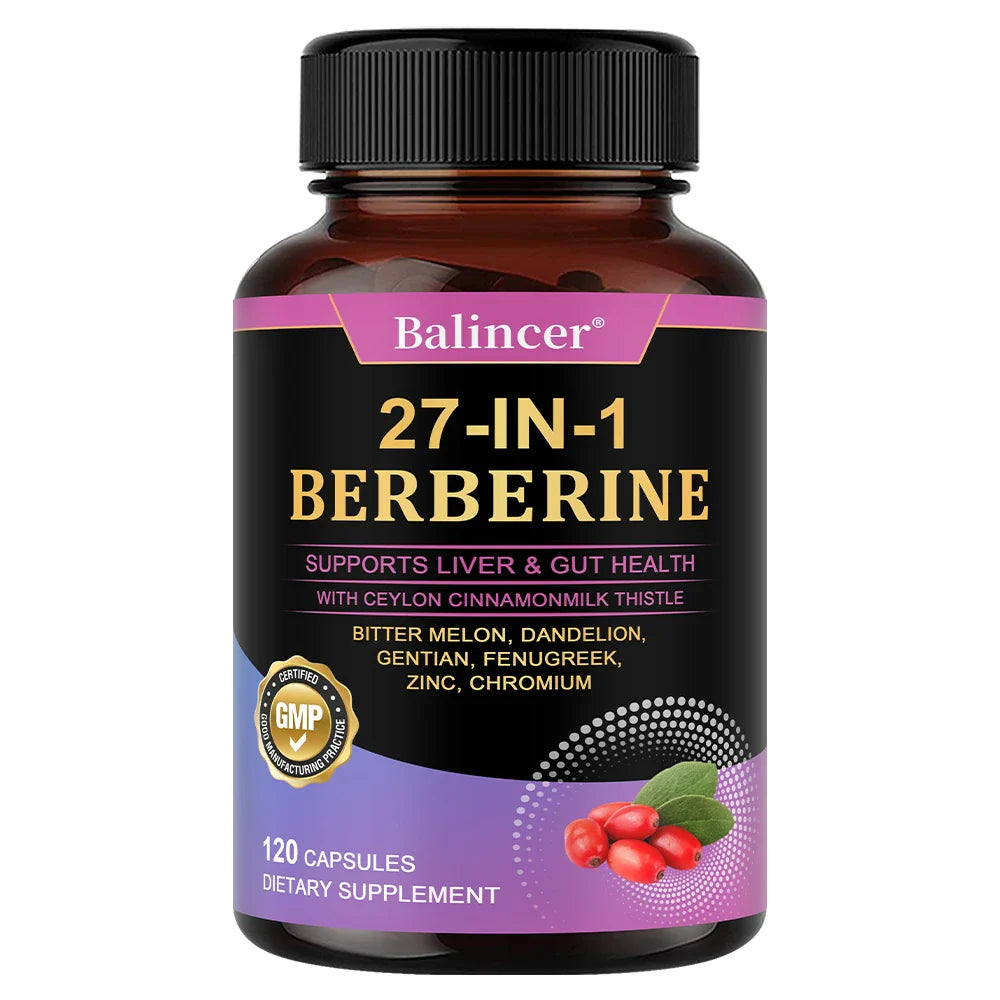 27-IN-1 Berberine 120 Capsules - Contains Ceylon Cinnamon,Milk Thistle - Supports Heart Health, Immune System, Liver & Gut Health