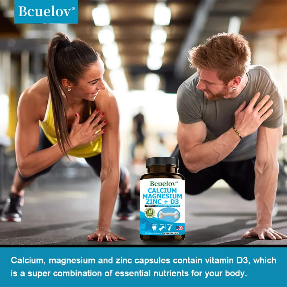 Calcium Magnesium Zinc Vitamin D3 Supplement - Supports Bones, Teeth, Muscles, Nerves, Protein Synthesis, 120 Capsules