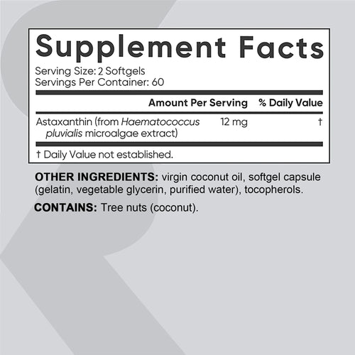 Astaxanthin - Promotes Eye, Joint, Skin and Heart Health, Improves Concentration and Memory  - 120 Capsules