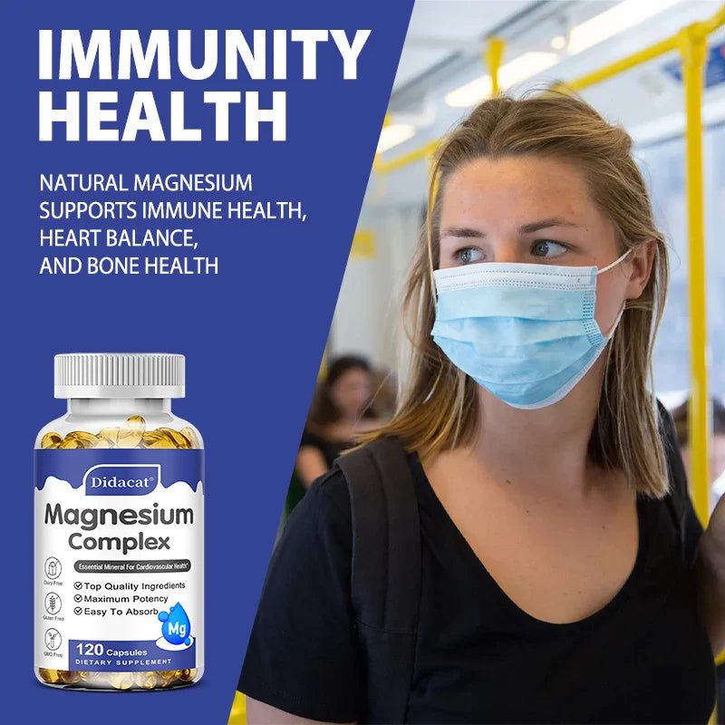 Magnesium Glycinate 500 Mg, Supports Heart, Brain and Bone Health, Antioxidant, Boosts Immunity, Fights Fatigue, Stress