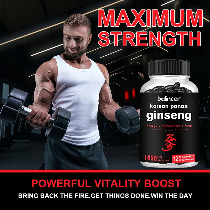 Korean Red Ginseng, Ginsenoside Extract, Energy Supplement, Supports Energy, Focus, Stamina, 120 Capsules