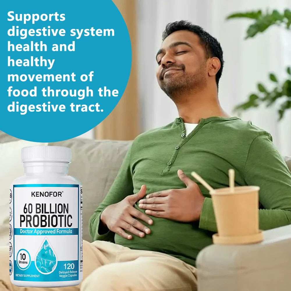 Probiotics 60 Billion CFU - 10 Strains+Organic Prebiotics - Immune, Digestive & Gut Health, Supports Gas, Bloating, 120 Capsules