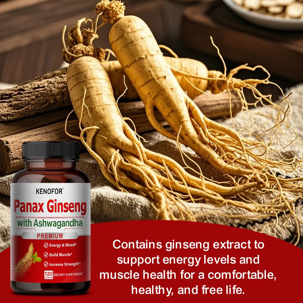 Ginseng and Ashwagandha Extract Supplement - Enhances Energy, Strength, Vitality, and Performance in Men and Women