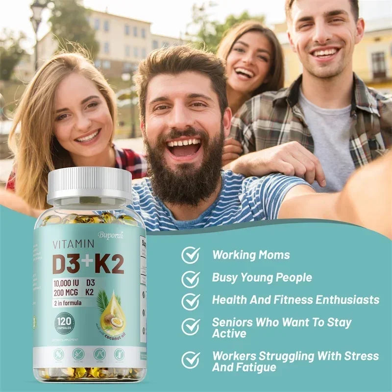 VITAMIN D3&K2 - Natural Ingredient Calcium, Bone, Teeth, Joint & Skin, Immune Support Supplement - 120 Capsules