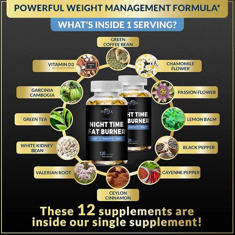Nighttime Fat Burner Supplement - Supports Cardiovascular and Digestive Health, Benefits Sleep Quality, Weight Management