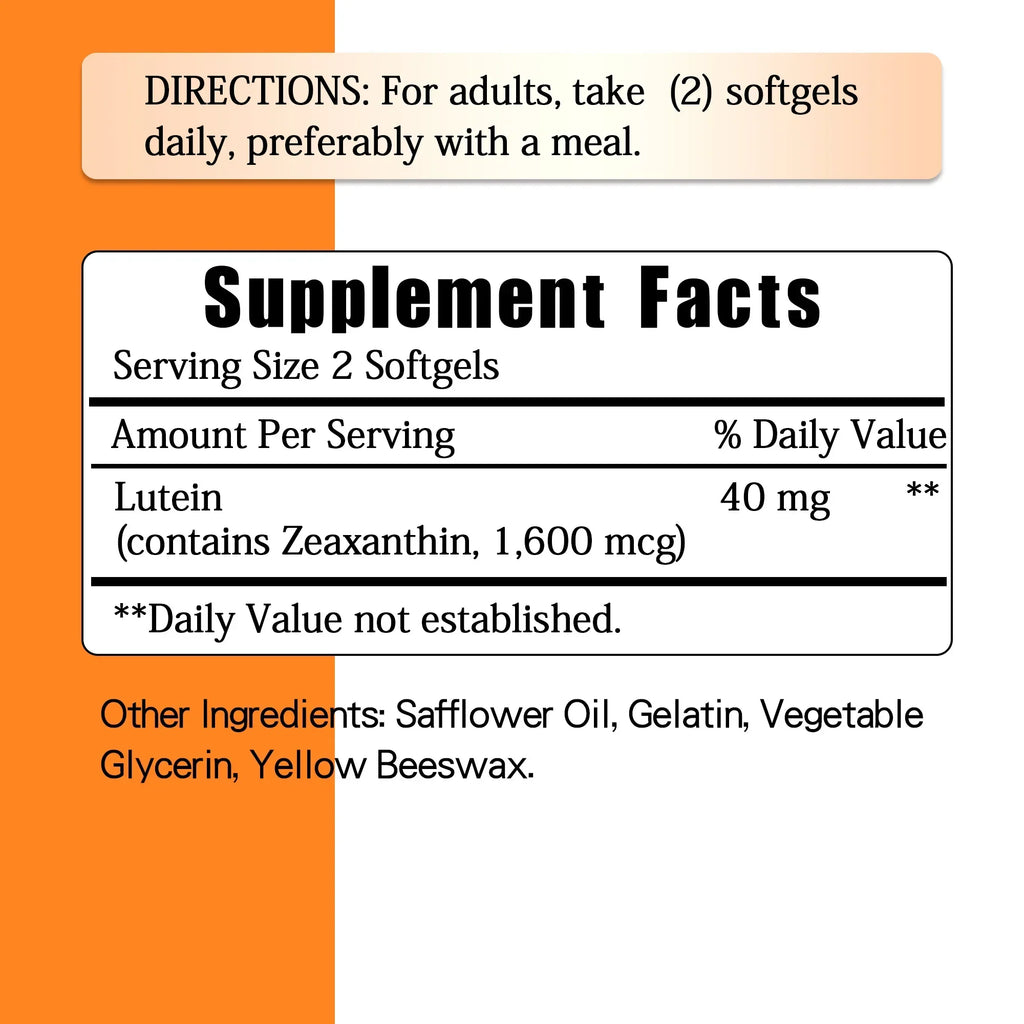 Lutein 40mg - with Zeaxanthin - Supports Healthy Vision, Blue Light Protection, Relieves Eye Fatigue and Dryness - 120 Capsules