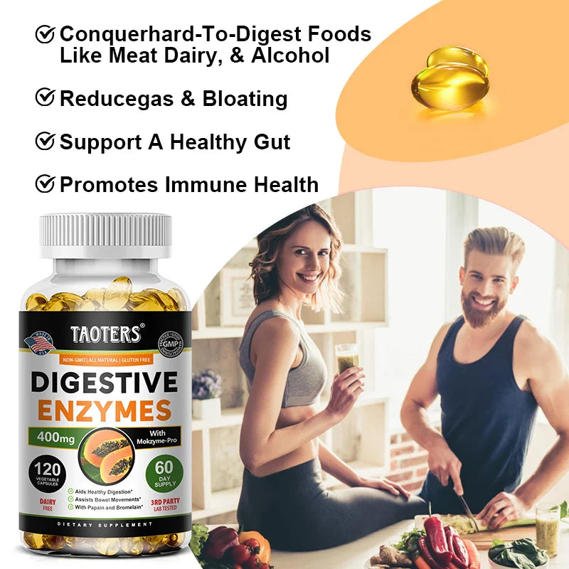 Digestive Enzymes Capsules - Aids in Bowel Movements, Metabolism, Nutrient Digestion and Intestinal Health