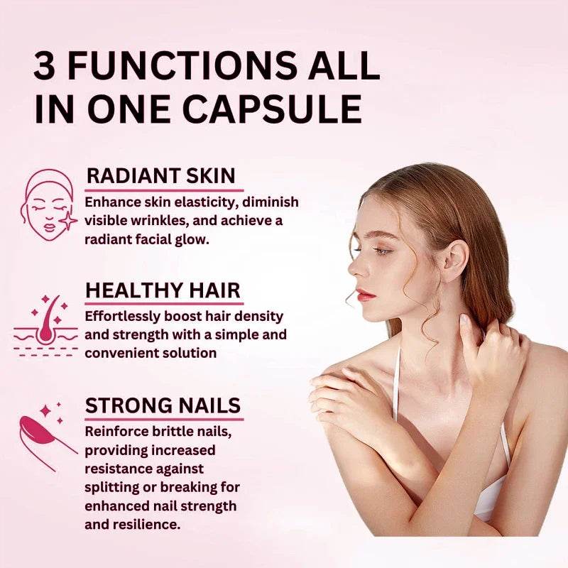 Collagen + Vitamin C plus Biotin, Anti-Aging Support, Antioxidant, Brightener, Skin, Hair & Nails Supplement, 120 Capsules