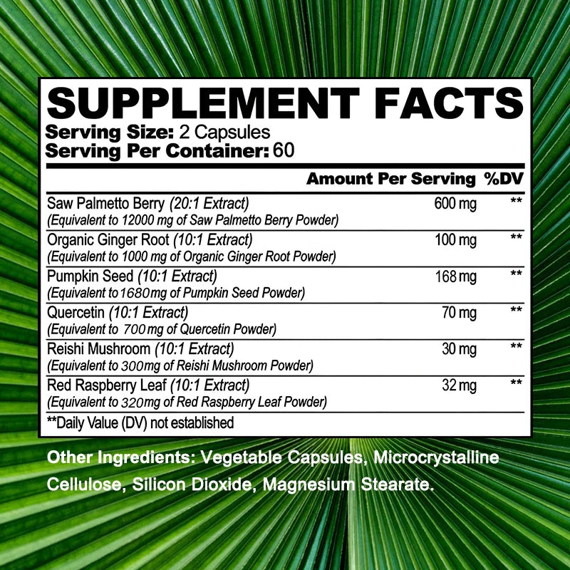 6 in 1 Herbal Capsules 16000mg - Prostate Supplement, Helps with Urinary Tract Control, Relieves Inflammation