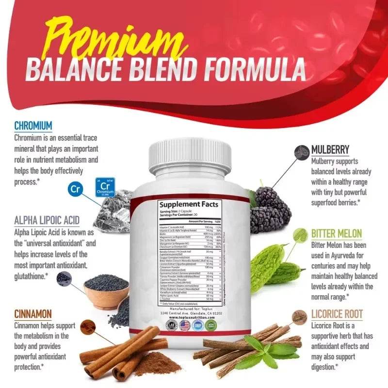 Vitamin C, Vitamin E Supplement, Blood Sugar Complex, Supports Heart Health, Overall Health and Immune System, 60 Capsules