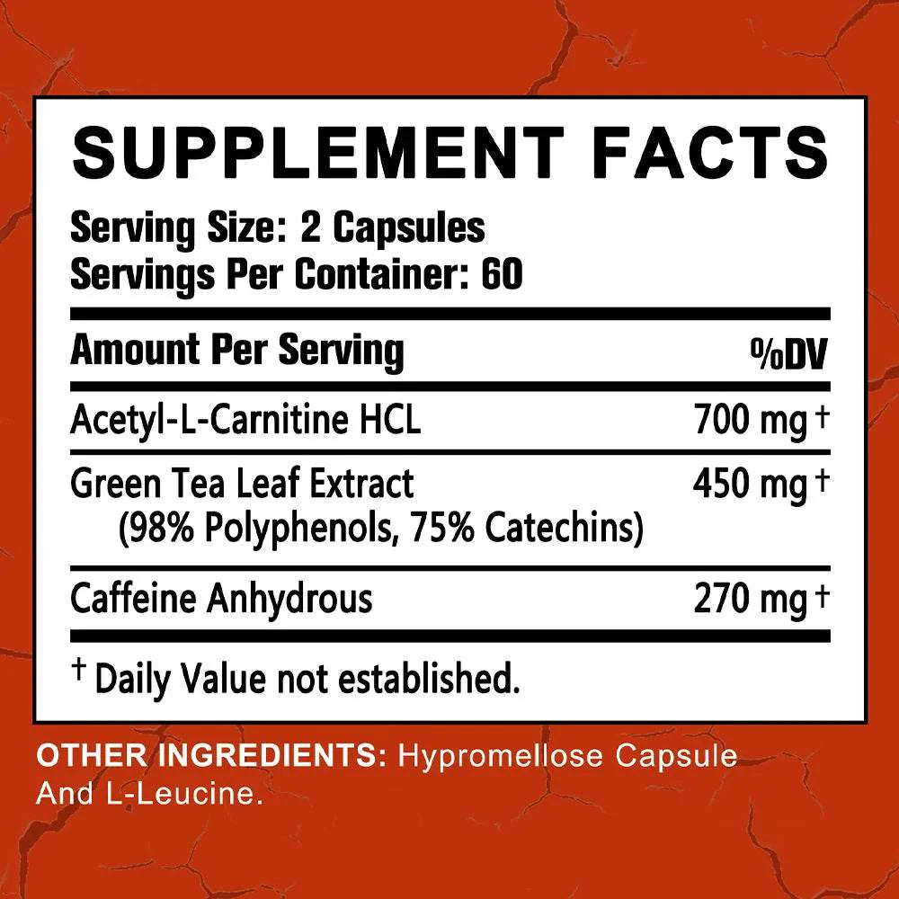 Slimming Capsule Fat Burner, with Acetyl-L-Carnitine, Green Tea Extract and Caffeine - for Healthy Weight Management Supplement