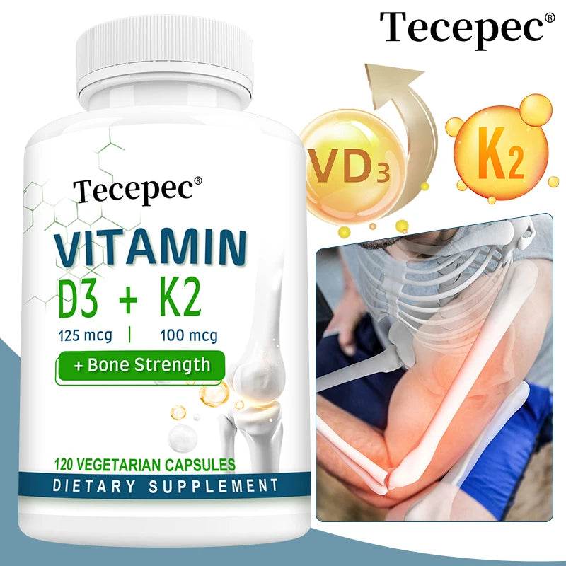 Vitamin D + Vitamin K Supplement, Supports Joint, Bone, Immune & Heart Health, Improves Calcium Absorption, 120 Tablets