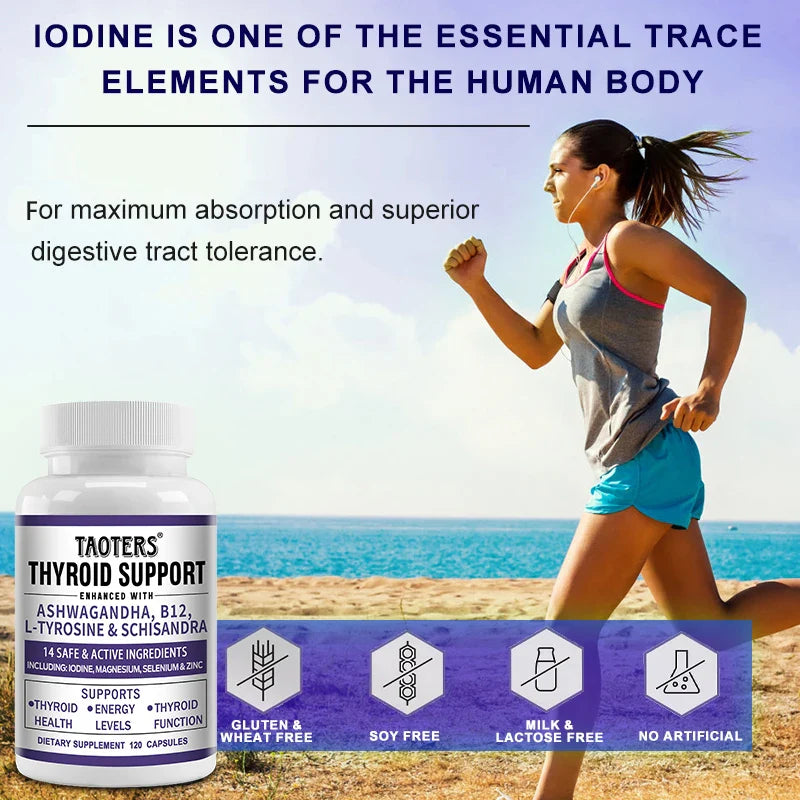 Thyroid Support Supplement - Supports Thyroid Health & Metabolism - With Iodine, Zinc & Selenium, Vitamin B12, 120 Capsules