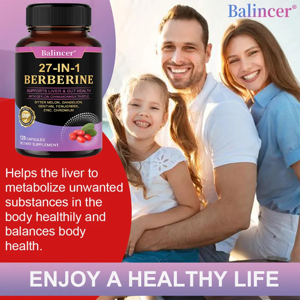 27-IN-1 Berberine 120 Capsules - Contains Ceylon Cinnamon,Milk Thistle - Supports Heart Health, Immune System, Liver & Gut Health