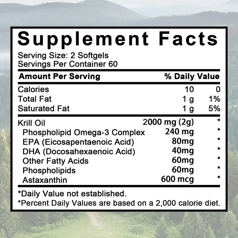 Antarctic Krill Oil 2000 mg 120 Softgels | Omega 3 EPA, DHA, Astaxanthin Supplement from Red Krill - Supports Bone, Heart, Brain
