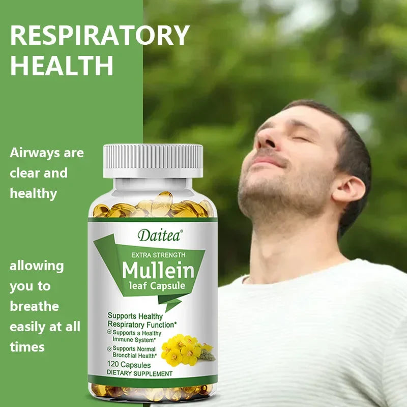 High Potency Mullein Extract, Supports Lung Cleansing and Detoxification, Bronchial Respiratory Health, Deep Sleep, 120 Capsules