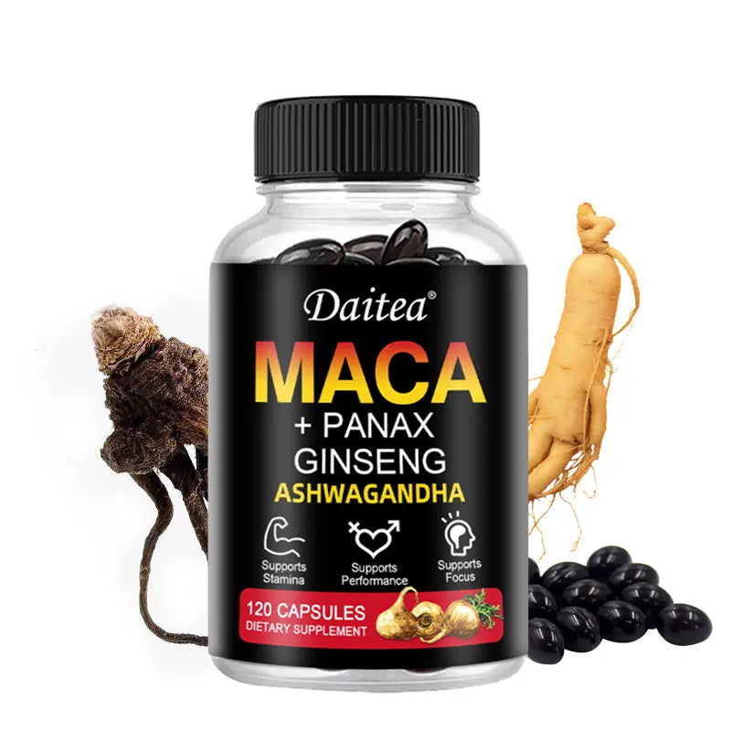 Red Ginseng & Ashwagandha Extract, Supports Energy, Endurance & Performance, Men's Health, Muscle Building - 120 Capsules