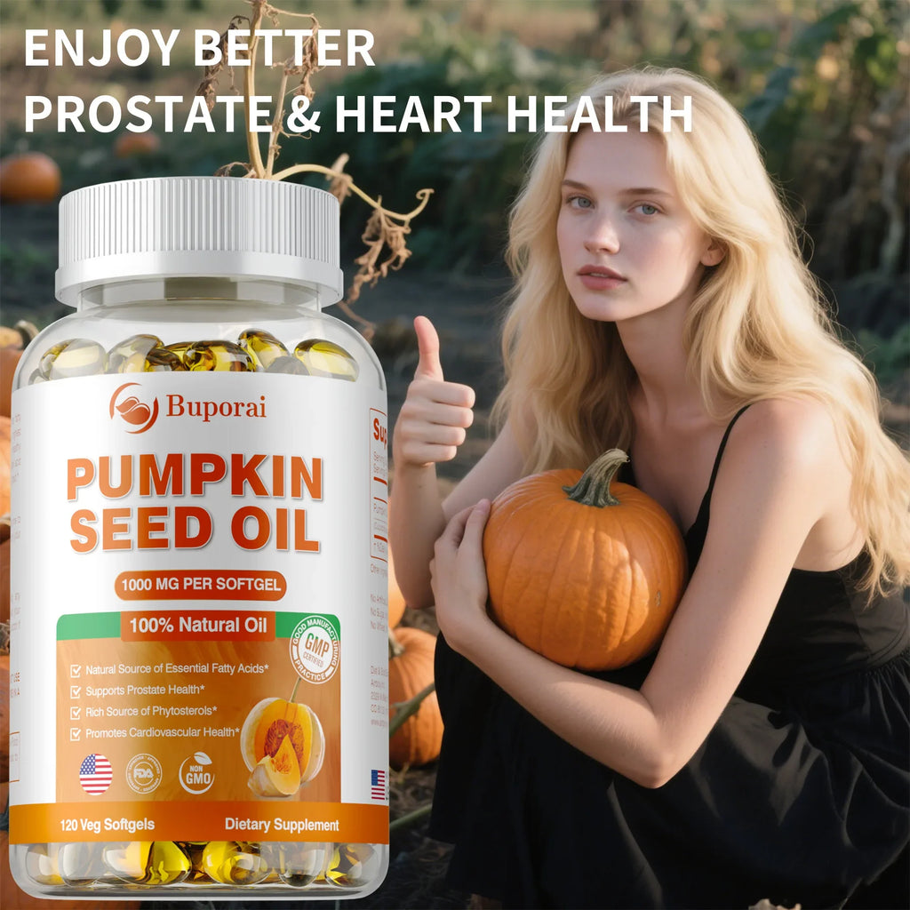 Pumpkin Seed Oil Capsules - Supports Prostate, Bladder,Urinary Tract Health, and Promotes Hair Growth - 120 Capsules