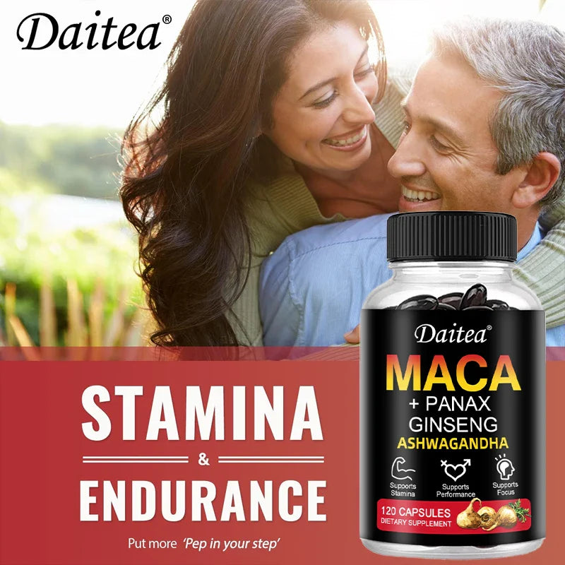Red Ginseng & Ashwagandha Extract, Supports Energy, Endurance & Performance, Men's Health, Muscle Building - 120 Capsules