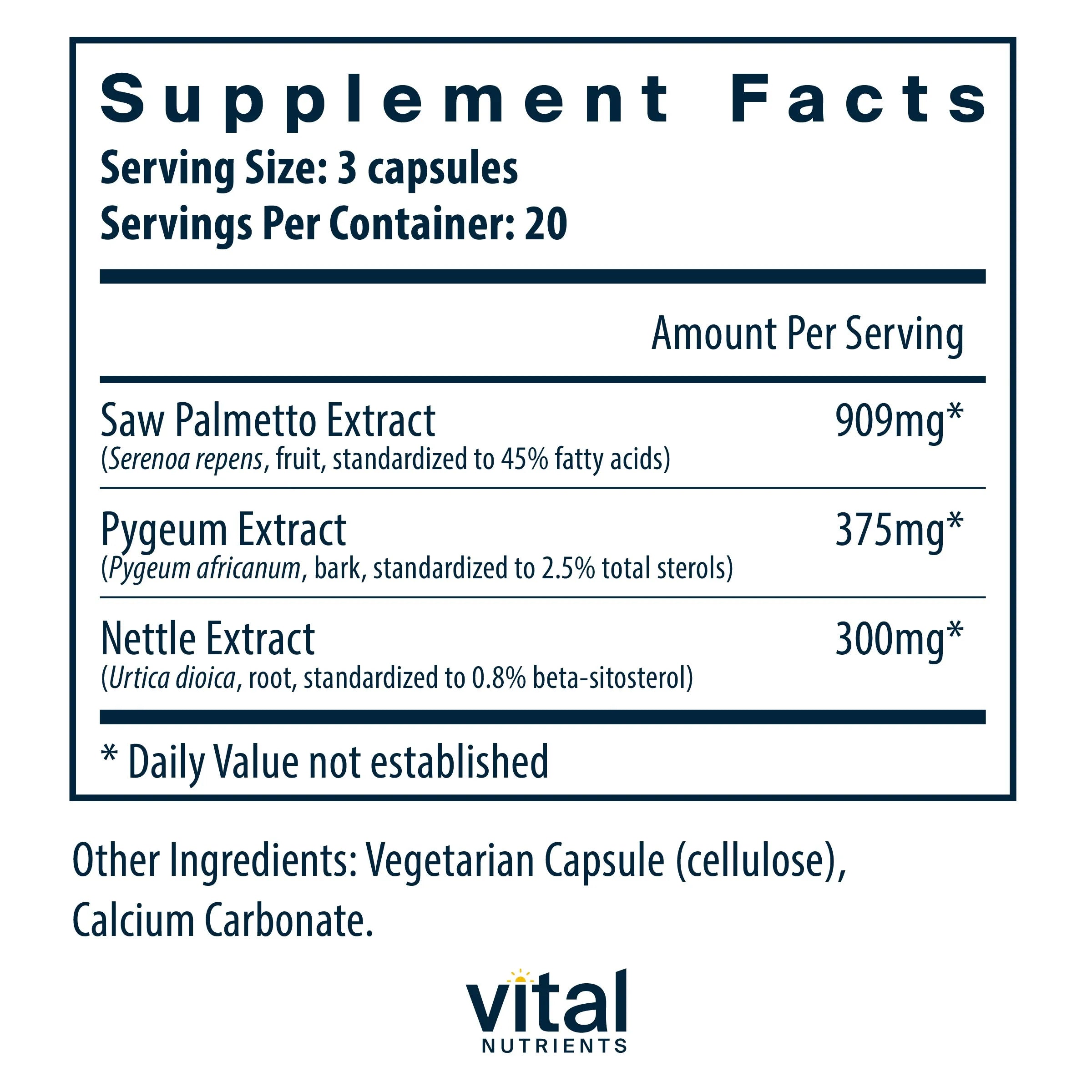 Saw Palmetto Extract 909 mg, Nettle Root Extract 300 mg, Supports Urinary Tract and Prostate Health, 60 Capsules