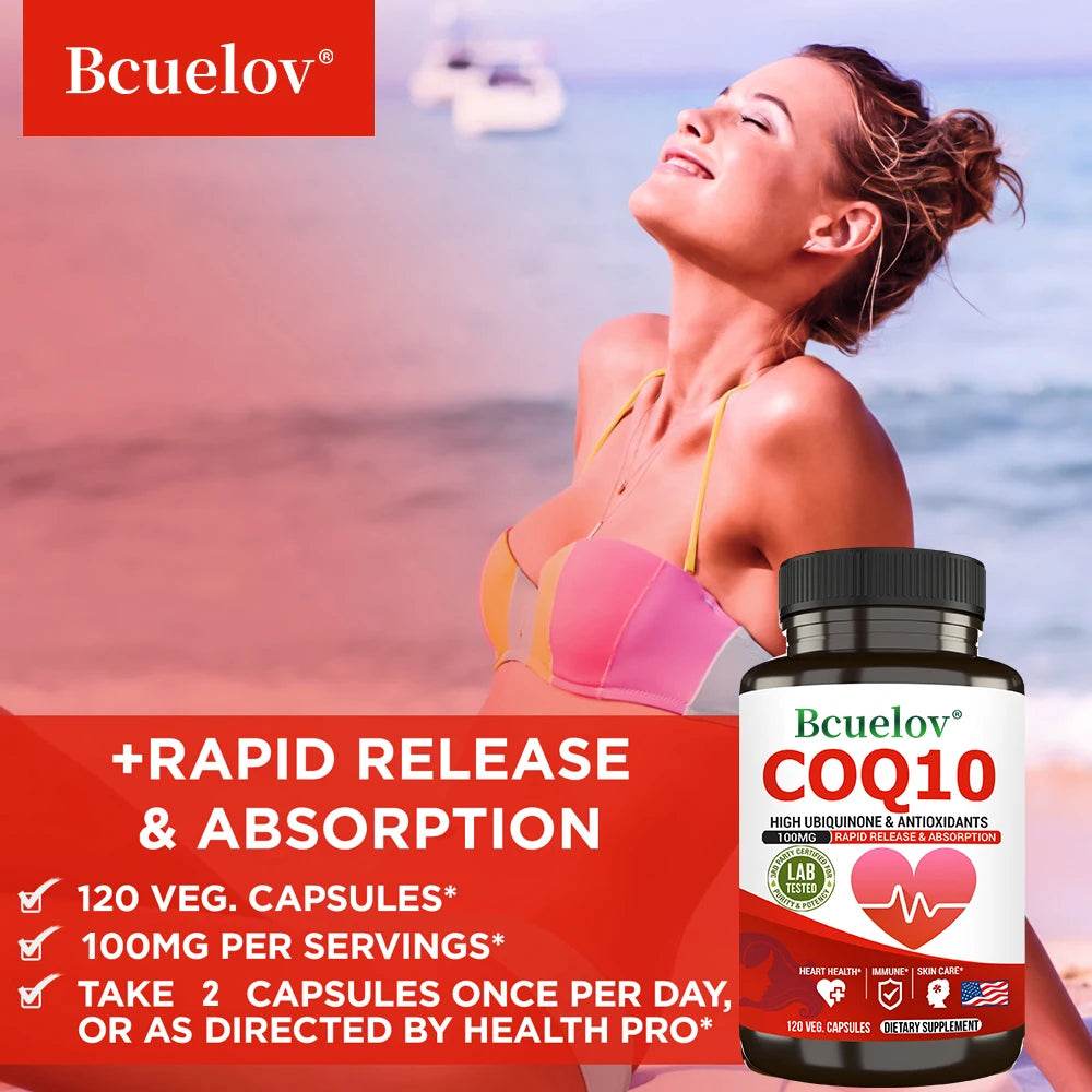 Coenzyme Q-10 Capsules - Natural Antioxidant, 100 Mg CoQ10 Capsules - Cardiovascular Health, Immune Health, Skin Care