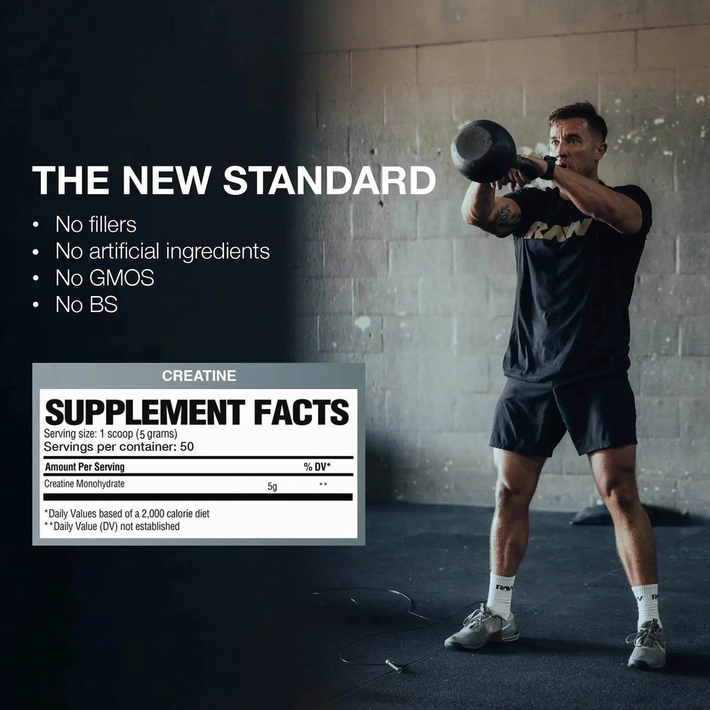 RAW Nutrition Essential 100% Pure Creatine Monohydrate Powder, Unflavored, 8.81 oz, 50 Servings