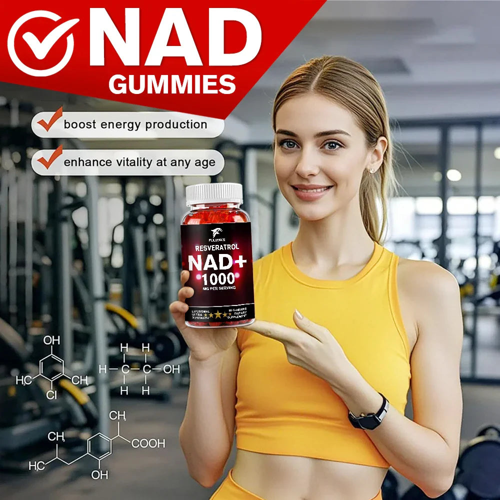 NAD+ Resveratrol Supplement Gummies - High Absorption, Energy Supplement, Daily Energy & Skin Support  - 60 Gummies