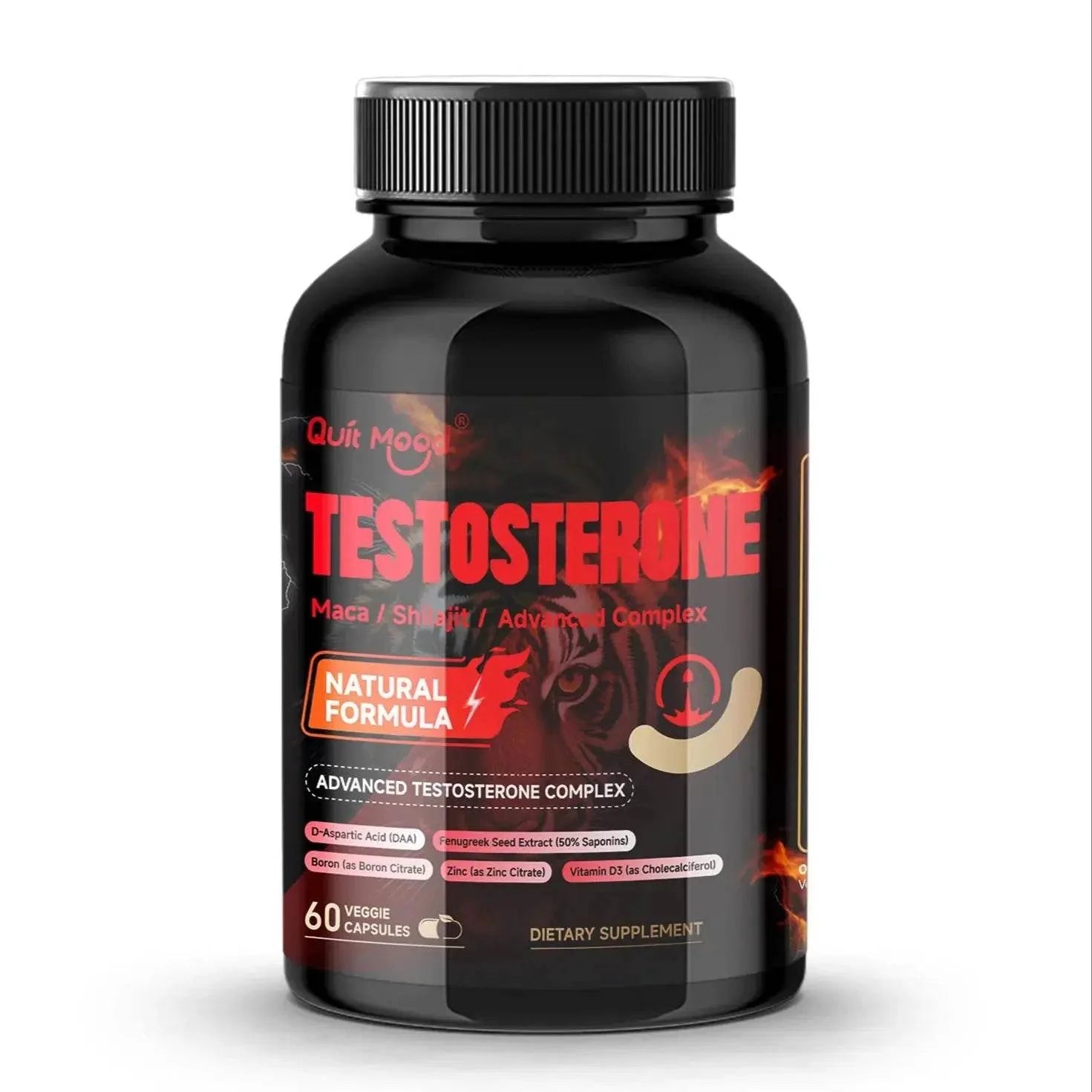 Quit mood Men's Testosterone Capsules | 100mg Maca & 50mg Shilajit & More | Hormone Balance & Stamina Enhancer – 60 Capsules