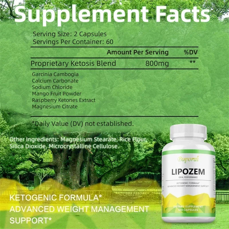 Natural Lipozem - Appetite Suppressant, Fat Burner,Relieves Bloating and Constipation, Improves Metabolism - 120 Capsules