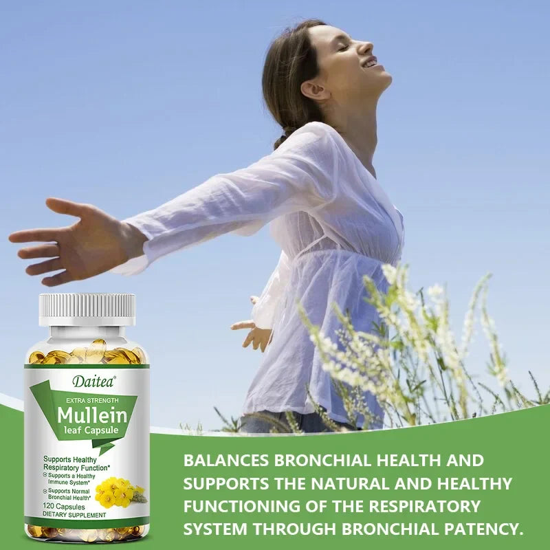 High Potency Mullein Extract, Supports Lung Cleansing and Detoxification, Bronchial Respiratory Health, Deep Sleep, 120 Capsules