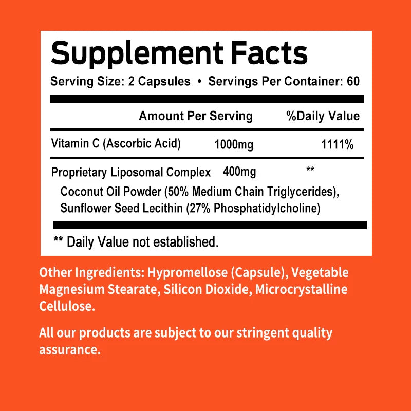 Liposomal Vitamin C 1400 Mg - Bone Density, Heart and Brain Health and Natural Calcium Supplement