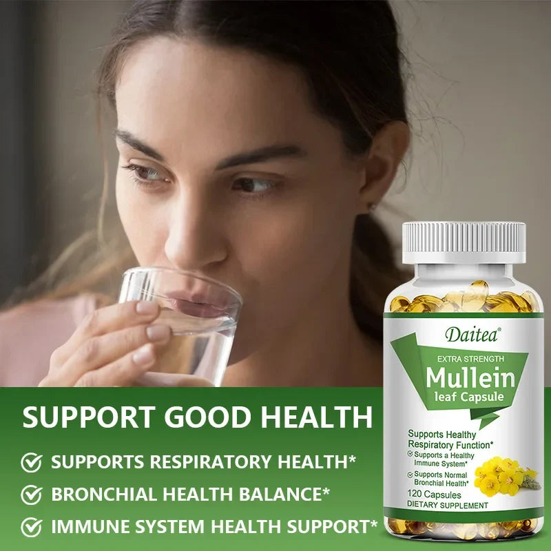 High Potency Mullein Extract, Supports Lung Cleansing and Detoxification, Bronchial Respiratory Health, Deep Sleep, 120 Capsules