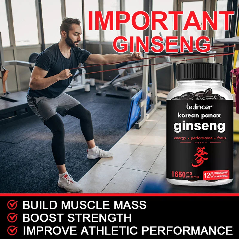 Korean Red Ginseng, Ginsenoside Extract, Energy Supplement, Supports Energy, Focus, Stamina, 120 Capsules