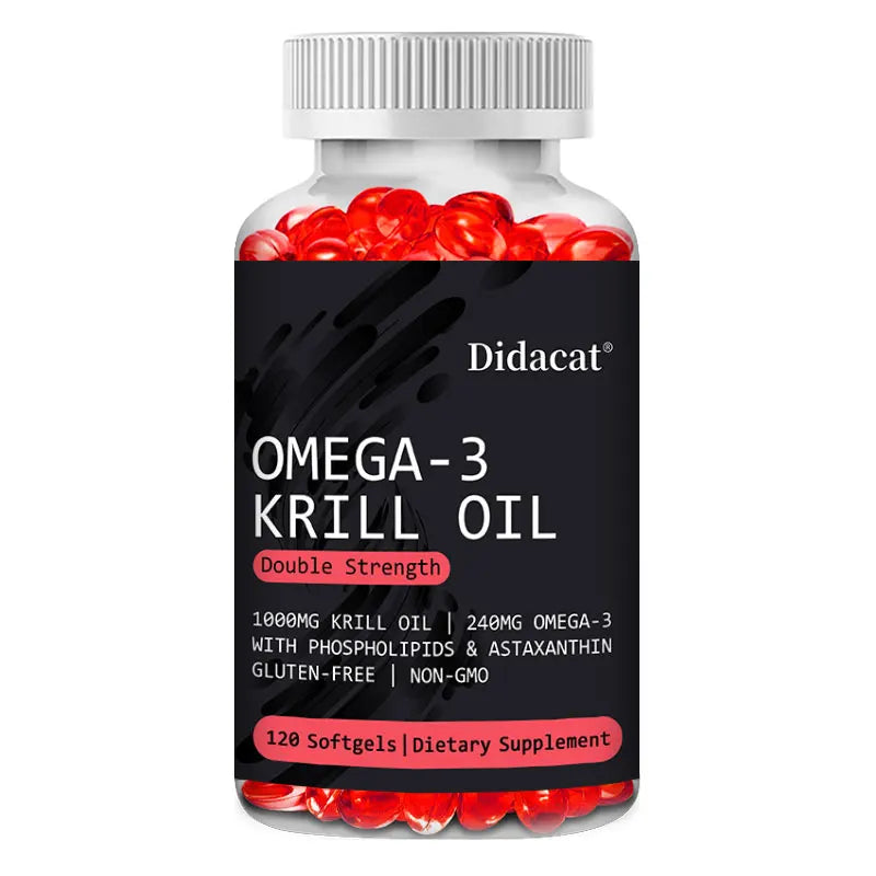 Didacat Omega-3 Krill Oil, Double Strength 1000mg 120 Softgels, Supports Brain Health, Memory, Cognition, Heart and Joint Health