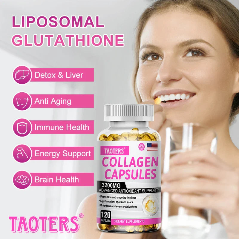 Collagen Supplements - Contains glutathione, an antioxidant that brightens and firms skin and supports healthy hair and nails