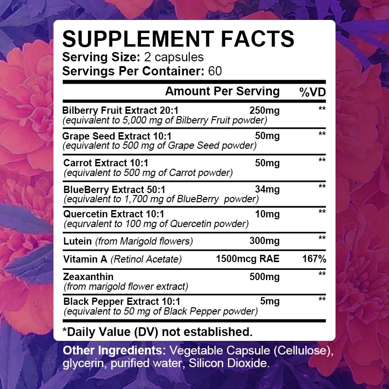 Lutein supplement with zeaxanthin, bilberry extract and vitamin A for antioxidant, vision health and eye fatigue relief