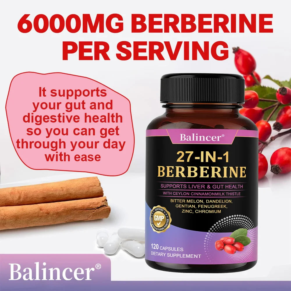 27-IN-1 Berberine 120 Capsules - Contains Ceylon Cinnamon,Milk Thistle - Supports Heart Health, Immune System, Liver & Gut Health