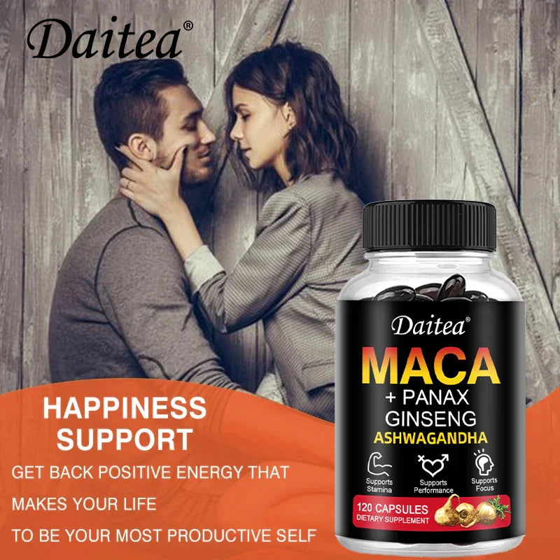 Red Ginseng & Ashwagandha Extract, Supports Energy, Endurance & Performance, Men's Health, Muscle Building - 120 Capsules