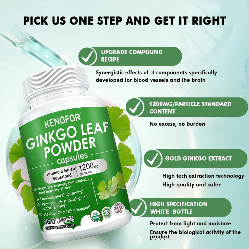 Ginkgo Biloba Extract Capsules, Supports The Cardiovascular System, Improves Concentration, Memory and Learning