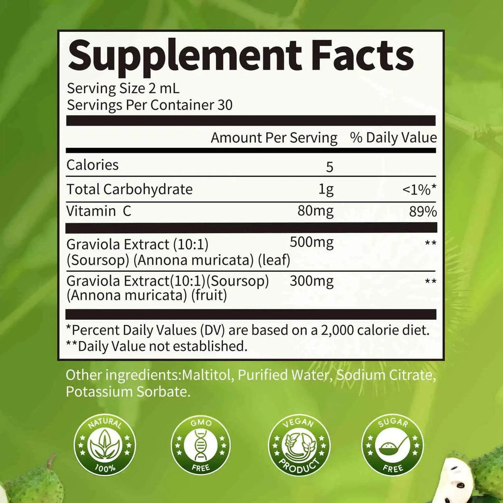 Soursop Graviola Liquid Drop for Cell Support & Regeneration, Immune System and Gut Health Support, Soursop Bitters Liquid