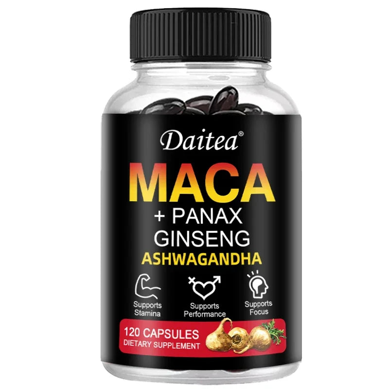 Red Ginseng & Ashwagandha Extract, Supports Energy, Endurance & Performance, Men's Health, Muscle Building - 120 Capsules