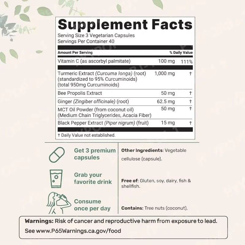 Turmeric Plant Extract 120 Capsules Botanical Ingredient Formula for Daily Use No Additives