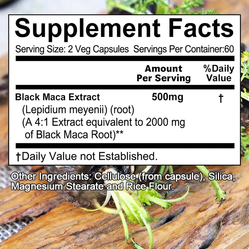 Maca Extract Supplement for Men and Women, Boosts Energy, Stamina and Mood, Strengthens the Body, Relieves Fatigue,