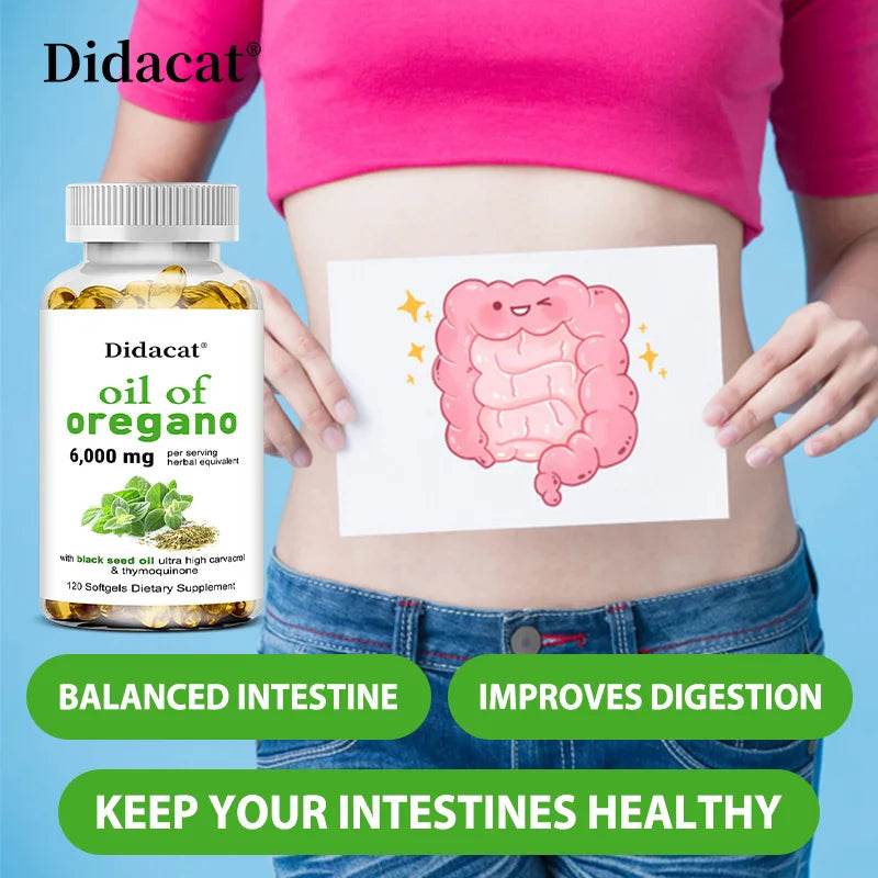 Oregano Oil 6000mg Softgels with Black Seed Oil Strength For Gut Health, Digestive Health, Immune Support