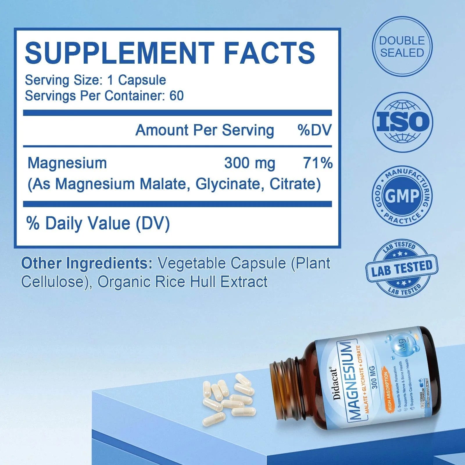 High Absorption Magnesium Complex - Supports Muscle, Nerve, Bone and Cardiovascular Health, Vegetarian, Non-GMO, 60 Capsules