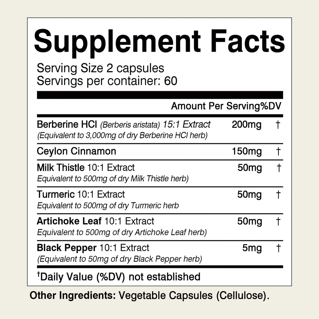 Berberine - Cardiovascular and Digestive Health, Antioxidant - with Ceylon Cinnamon - 120 Capsules