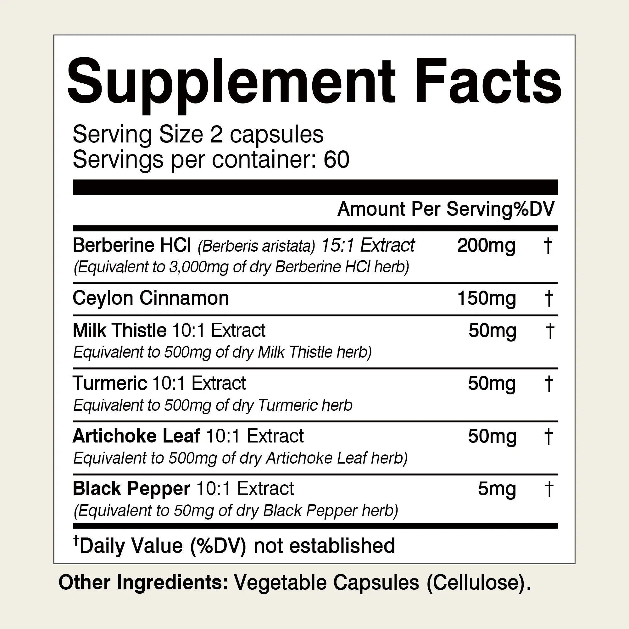 Berberine - Cardiovascular and Digestive Health, Antioxidant - with Ceylon Cinnamon - 120 Capsules