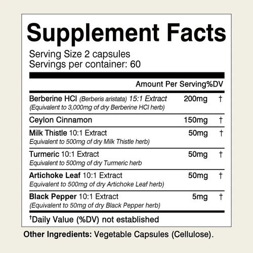 Berberine - Cardiovascular and Digestive Health, Antioxidant - with Ceylon Cinnamon - 120 Capsules