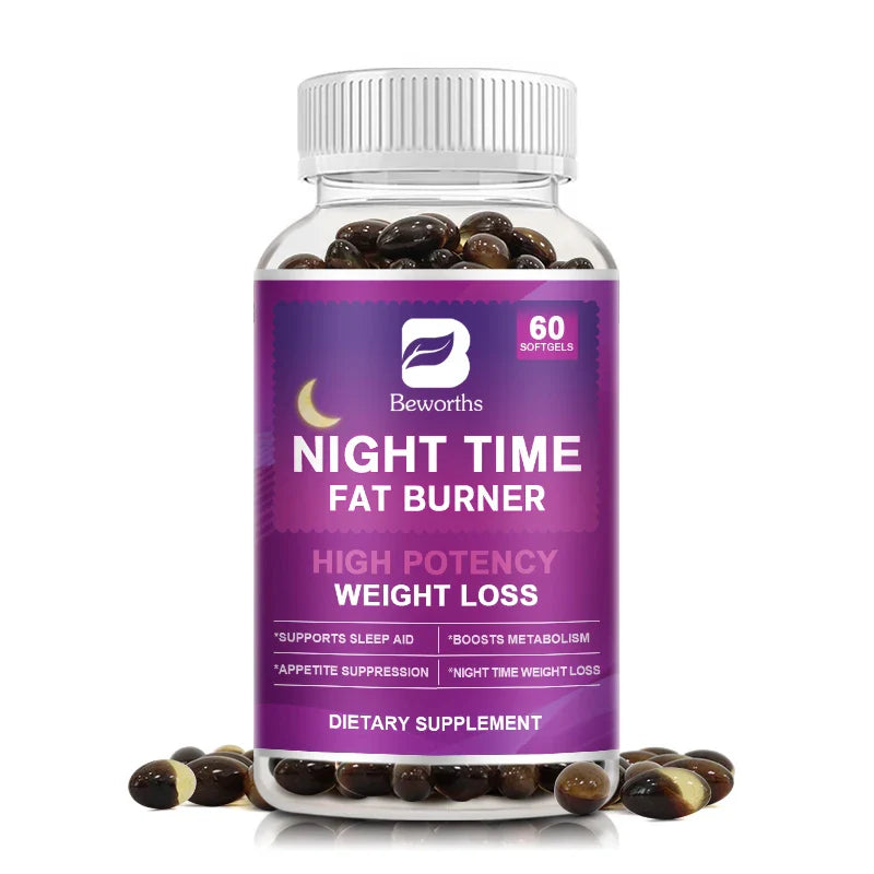 BEWORTHS 60PCS Night Time Fat Burnner Capsule for Women and Men Loss Weight Management Weight Slimming Tool Detox Burning Fat